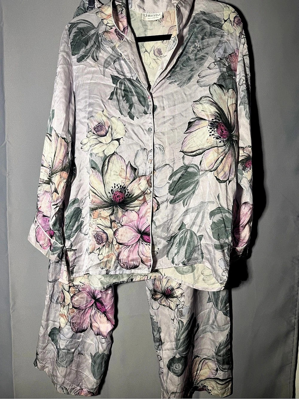 Christine Floral Pajama Set in Gray & Pink Size S/P